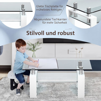 Witte glazen salontafel met plank – 99 x 60 x 44,5 cm