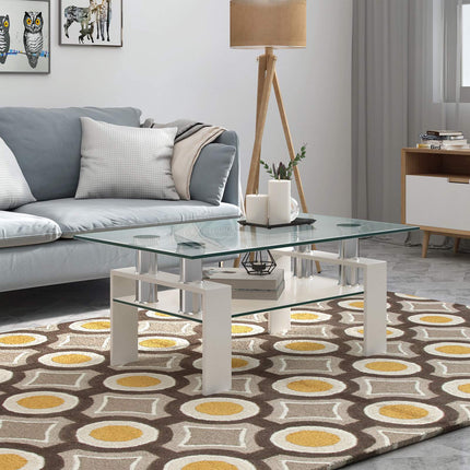 Witte glazen salontafel met plank – 99 x 60 x 44,5 cm