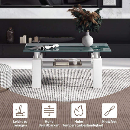 Witte glazen salontafel met plank – 99 x 60 x 44,5 cm