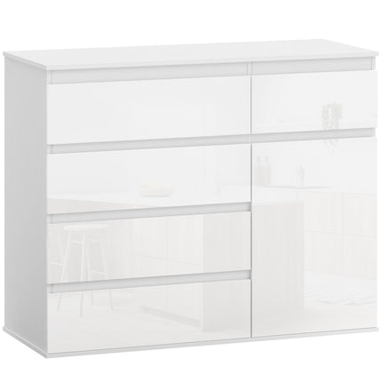 Weißes Hochglanz-Sideboard mit 5 Schubladen und verstellbarem Einlegeboden