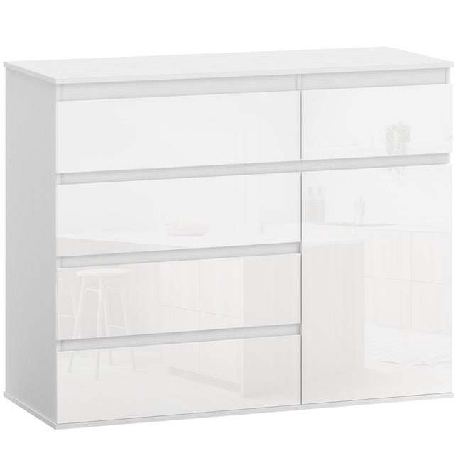 Weißes Hochglanz-Sideboard mit 5 Schubladen und verstellbarem Einlegeboden