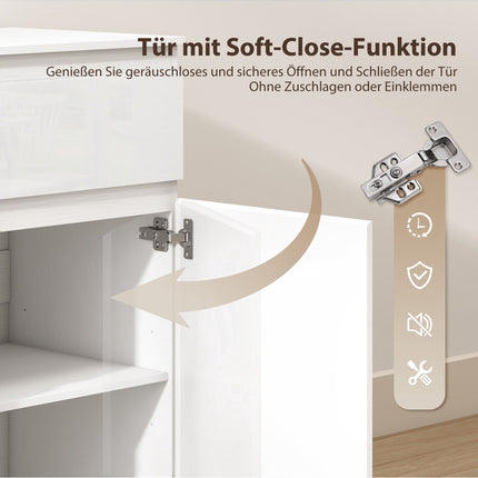 Weißes Hochglanz-Sideboard mit 5 Schubladen und verstellbarem Einlegeboden