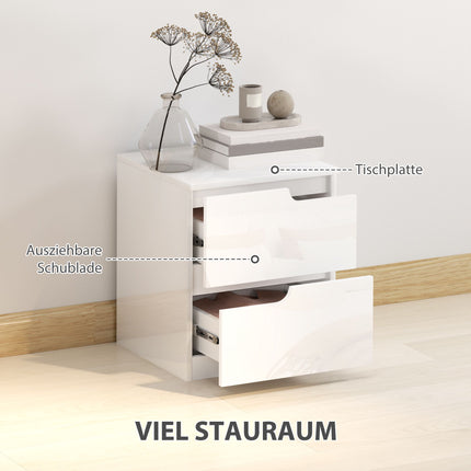 White High-Gloss Nightstand with Drawers, 40x40x48 cm