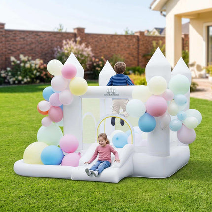 White Inflatable Bouncy Castle with Blower & Balloons