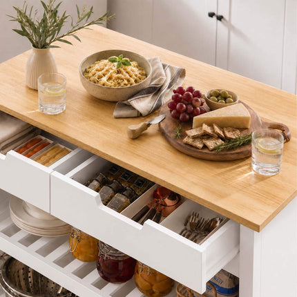 White Kitchen Trolley with Drawers and Seating