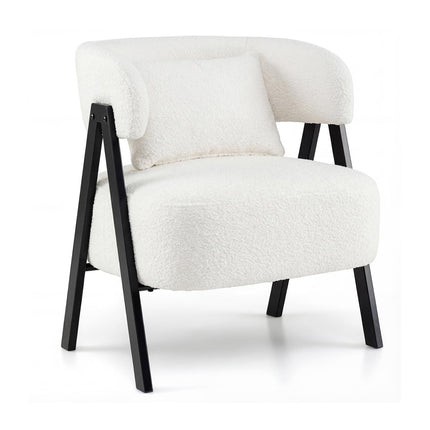 White Lounge Chair with Faux Fur and Lumbar Pillow