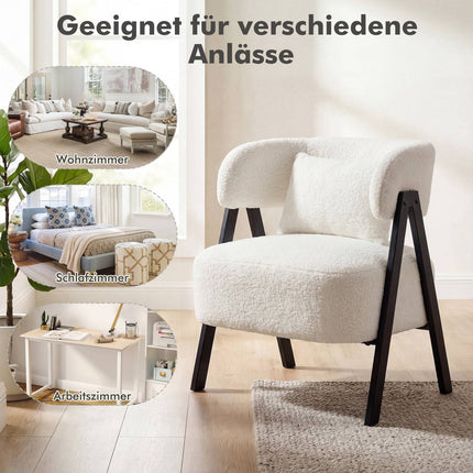 White Lounge Chair with Faux Fur and Lumbar Pillow