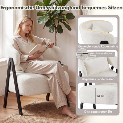 White Lounge Chair with Faux Fur and Lumbar Pillow