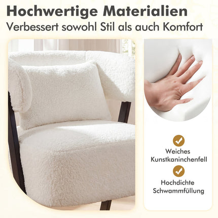 White Lounge Chair with Faux Fur and Lumbar Pillow