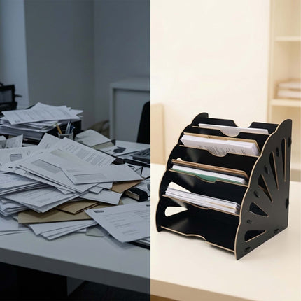 White MDF Desk Organiser with 5 Angled Slots