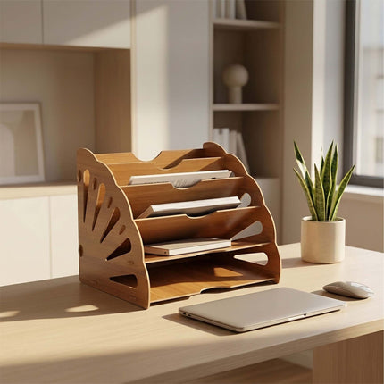 White MDF Desk Organiser with 5 Angled Slots