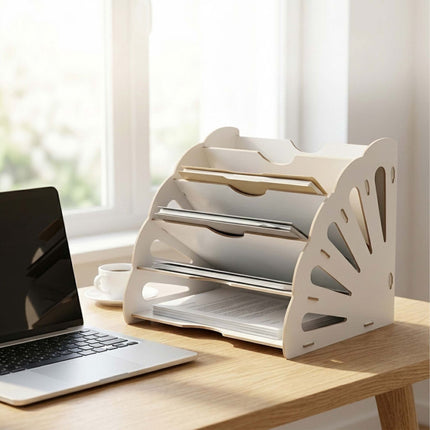White MDF Desk Organiser with 5 Angled Slots