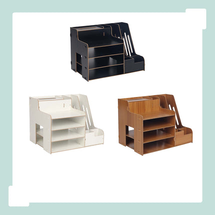 White MDF Document Organiser with File Holder
