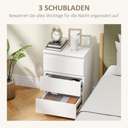 Weiße MDF Nachttische 2er-Set mit 3 Schubladen