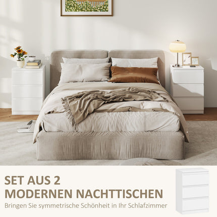Weiße MDF Nachttische 2er-Set mit 3 Schubladen