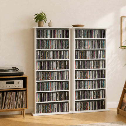White Media Cabinet, 8 Shelves, Adjustable, Holds 360 CDs