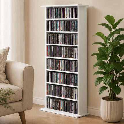 White Media Cabinet, 8 Shelves, Adjustable, Holds 360 CDs