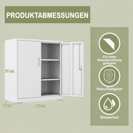 White Metal Filing Cabinet, Lockable, Adjustable Shelves