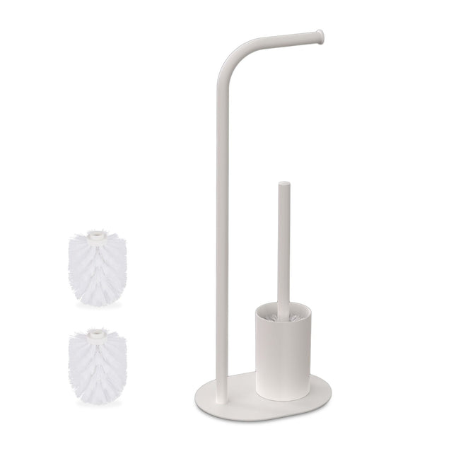 White Metal Toilet Paper Holder and Brush Set