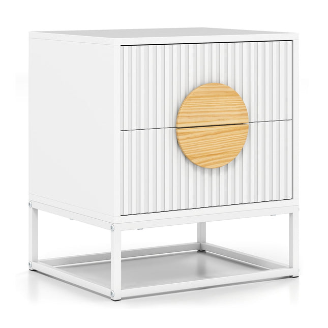 Weißer Beistelltisch im Mid-Century-Stil mit 2 Schubladen und Metallgestell