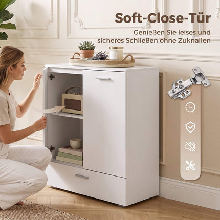 White Modern Sideboard with Drawer and Adjustable Shelf