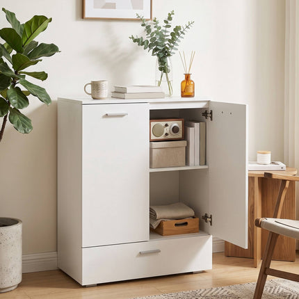 White Modern Sideboard with Drawer and Adjustable Shelf