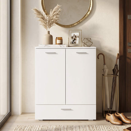 White Modern Sideboard with Drawer and Adjustable Shelf