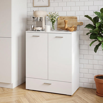 White Modern Sideboard with Drawer and Adjustable Shelf