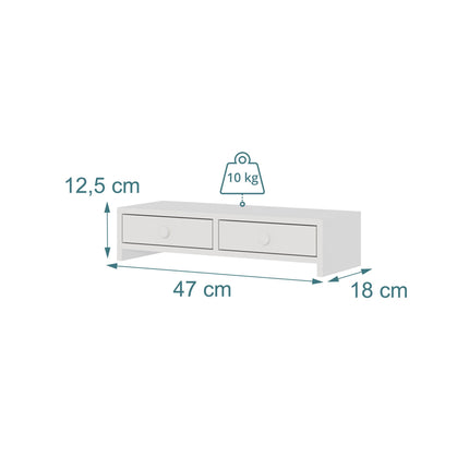 White Monitor Riser with 2 Drawers, MDF Material