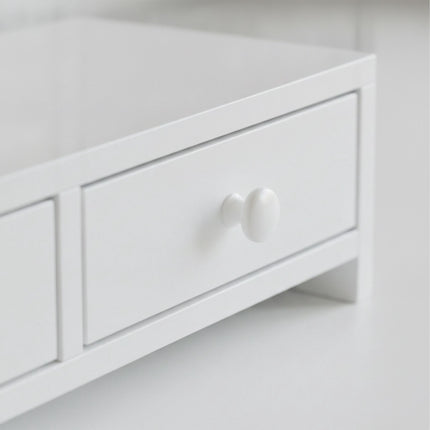 White Monitor Stand with 3 Drawers, MDF Material