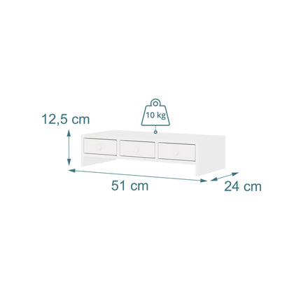White Monitor Stand with 3 Drawers, MDF Material