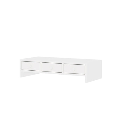White Monitor Stand with 3 Drawers, MDF Material