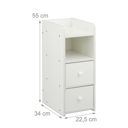 Weißer schmaler Nachttisch mit 2 Schubladen