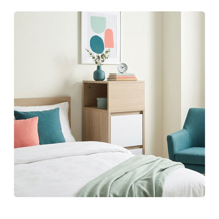 White Narrow Bedside Table with Drawers – 64x24x30 cm