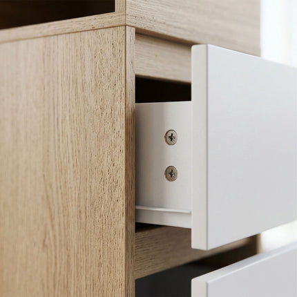 White Narrow Bedside Table with Drawers – 64x24x30 cm