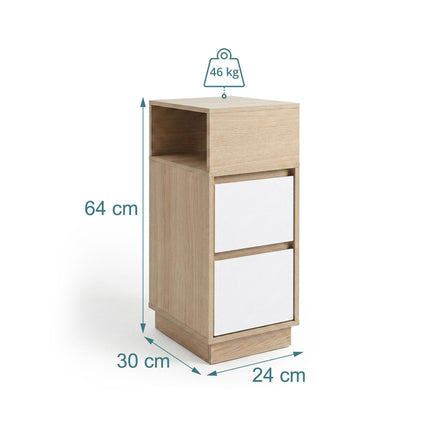 White Narrow Bedside Table with Drawers – 64x24x30 cm
