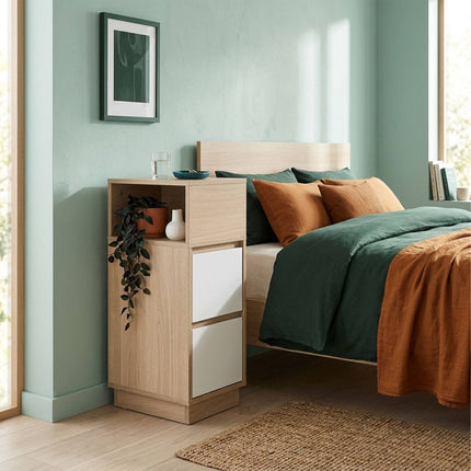 White Narrow Bedside Table with Drawers – 64x24x30 cm