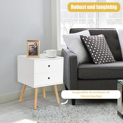 White Nightstand With 2 Drawers, Oak Legs