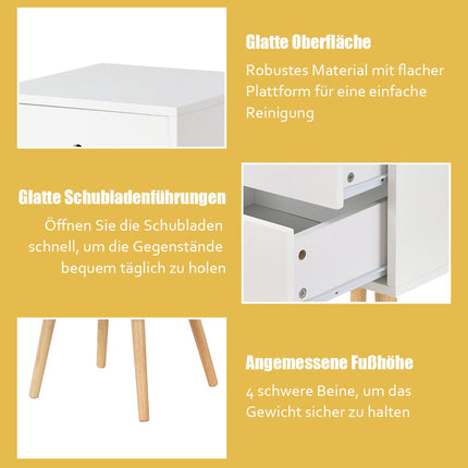 White Nightstand With 2 Drawers, Oak Legs