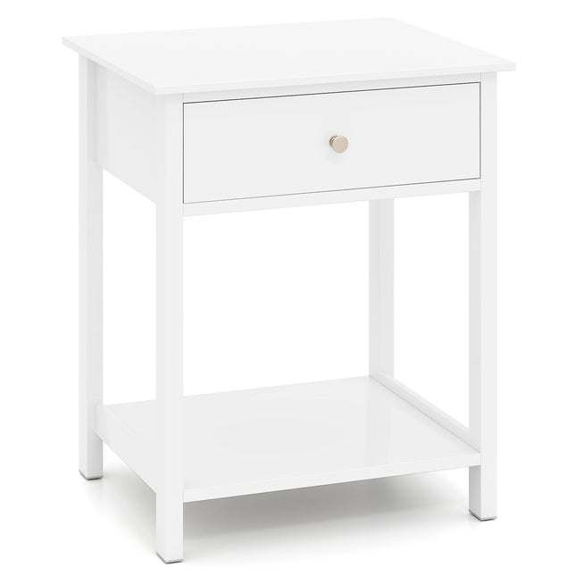 Weißer Nachttisch mit Schublade & offenem Fach – 48x40x58 cm