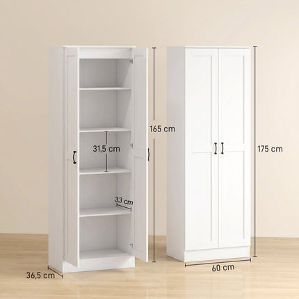 White Pantry Cabinet with Adjustable Shelves, 175 cm