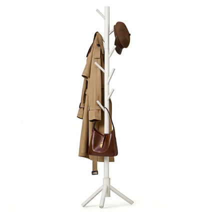 White Pine Coat Stand with 8 Hooks, Adjustable Height