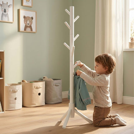 White Pine Coat Stand with 8 Hooks, Adjustable Height