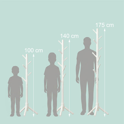 White Pine Coat Stand with 8 Hooks, Adjustable Height