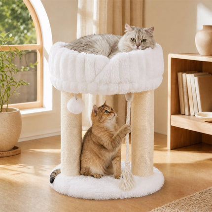 White Plush Cat Tree with Sisal Posts, 40 x 40 x 50.5 cm