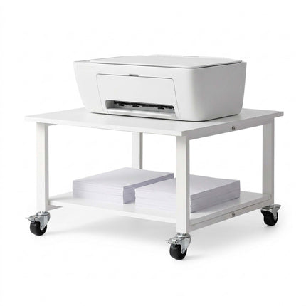 White Printer Stand with Castors – 2-Tier, 50x50 cm