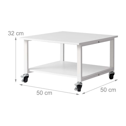 White Printer Stand with Castors – 2-Tier, 50x50 cm