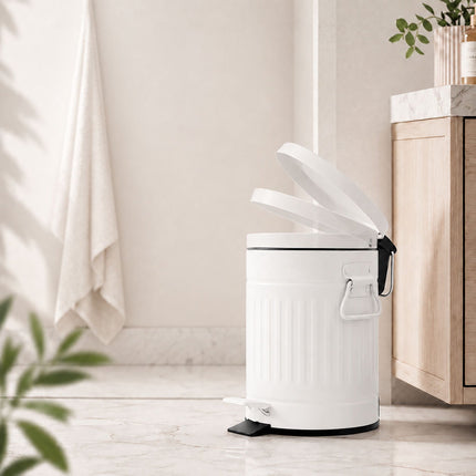 White Retro 3L Bathroom Pedal Bin with Soft-Close Lid