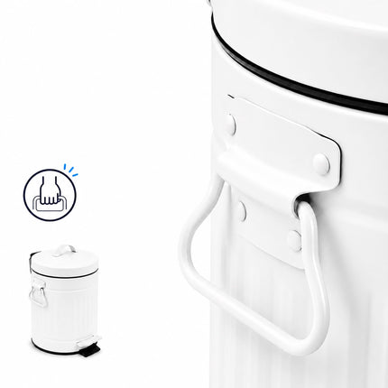 White Retro 3L Bathroom Pedal Bin with Soft-Close Lid