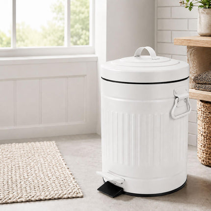 White Retro Bathroom Pedal Bin, 5 Litre Capacity